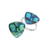 Elegant Sterling Silver Triangle Shape Ring With Abalone Shell In Balinese Design